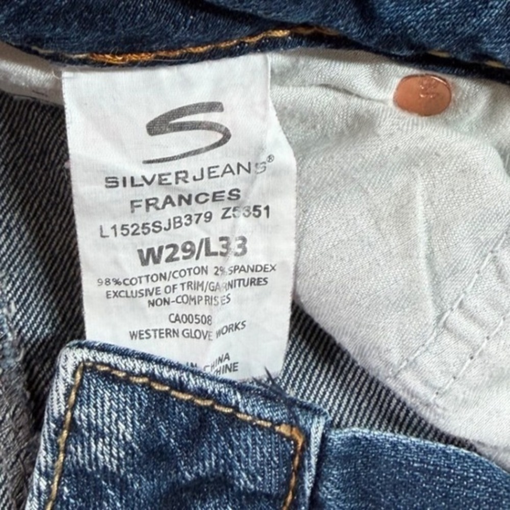 29x33 Silver Jeans Frances Bootcut Blue Distressed Low Rise Western Streetwear - Picture 5 of 8